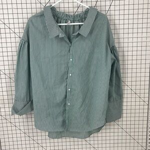 Zara TRAFALUC collection, green and white button front striped shirt M